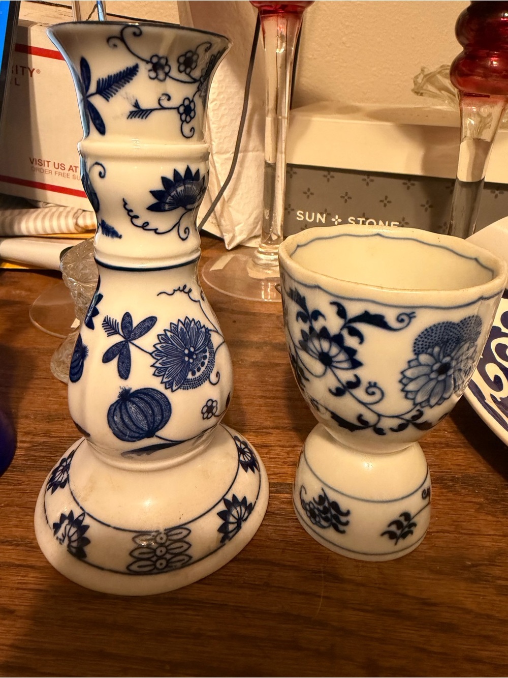 Blue and White Blue Onion Porcelain Candle Holder and Egg Cup